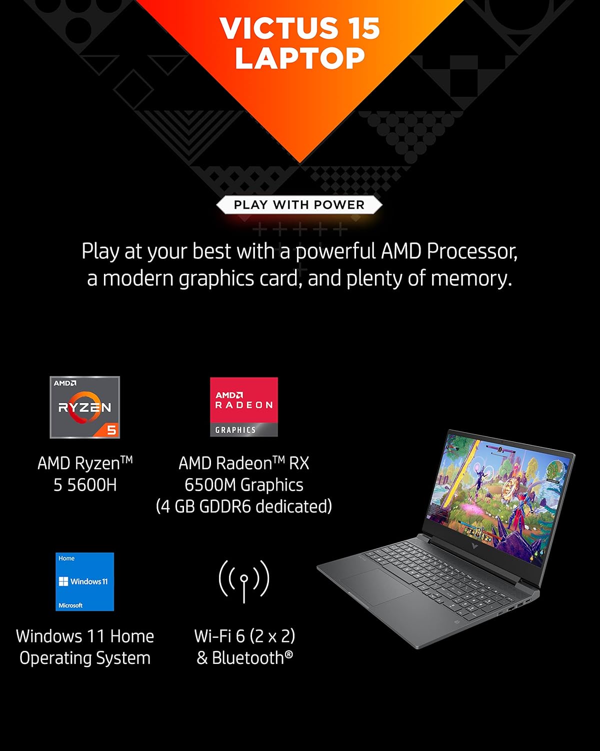 HP Victus 15 Gaming Laptop, Ryzen 5, Radeon RX 6500M