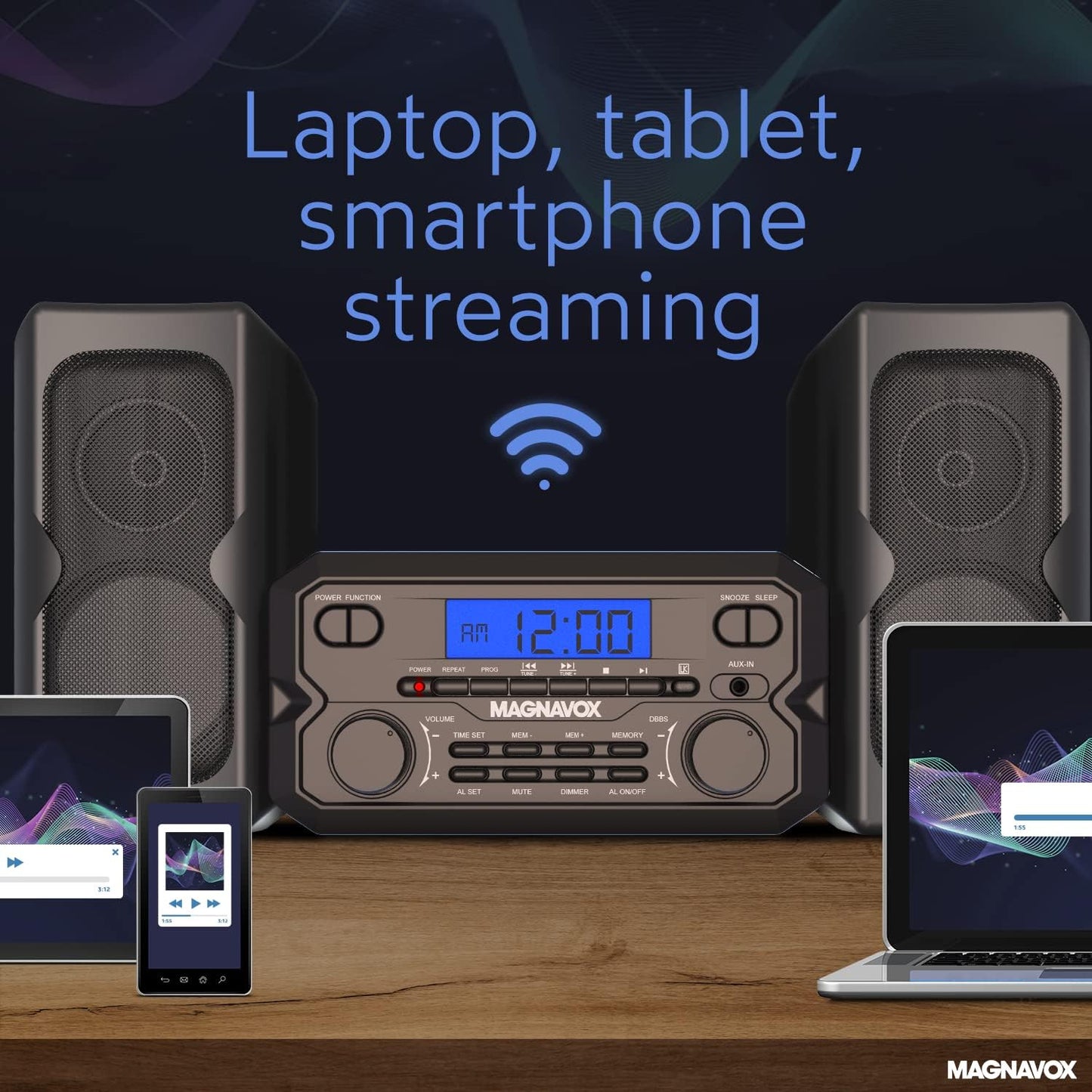 Magnavox MM435M-BK Compact CD Shelf System with Bluetooth