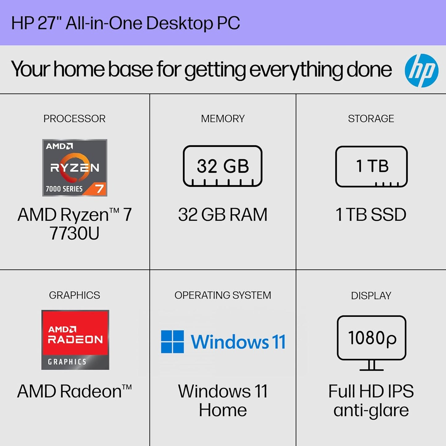 HP 27-cr0012 27" All-in-One Desktop PC (2024)