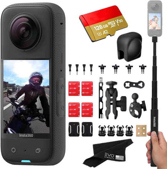 Insta360 CINSAAQ/B_MOTO_SELFIE_LC_128GB X3 Motorcycle Action Camera Bundle