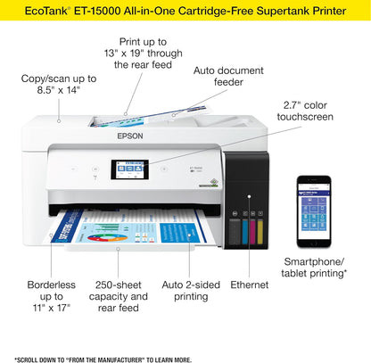 Epson ET-15000 EcoTank - Wireless All-in-One Printer, 13x19
