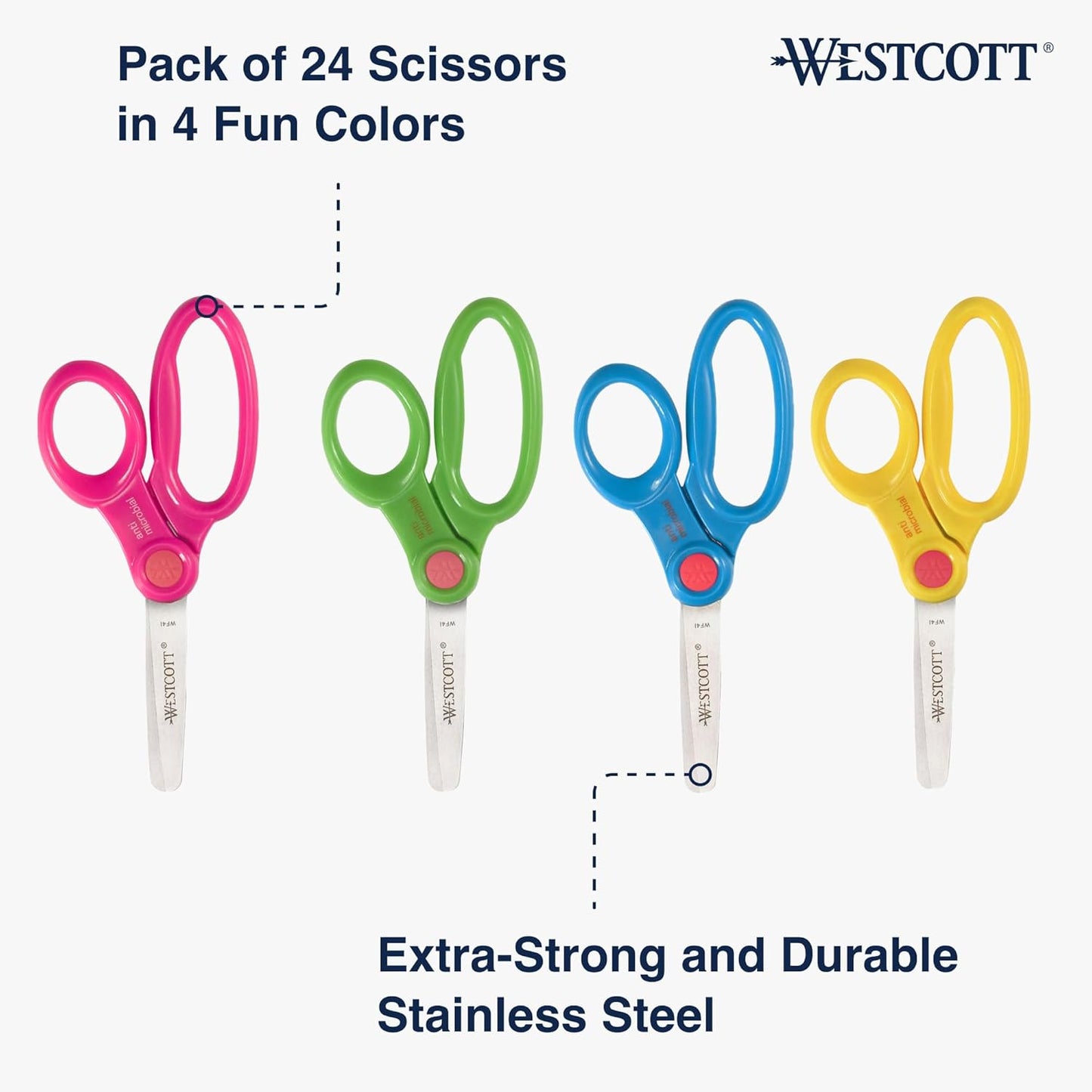 Westcott 14756 Kids' Safety Scissors and Caddy - 24 Pack
