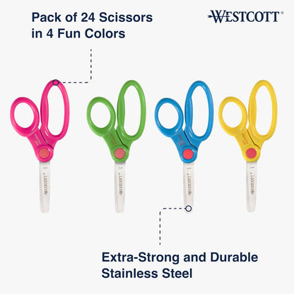 Westcott 14756 Kids' Safety Scissors and Caddy - 24 Pack