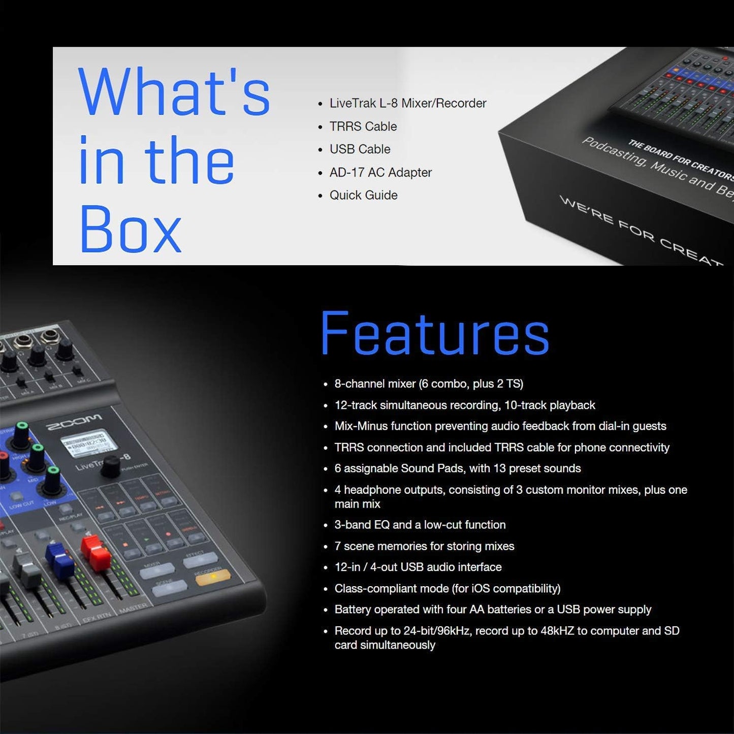 Zoom LiveTrak L-8 8-Channel Digital Mixer Recorder (Renewed)