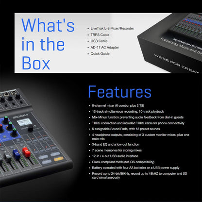 Zoom LiveTrak L-8 8-Channel Digital Mixer Recorder (Renewed)