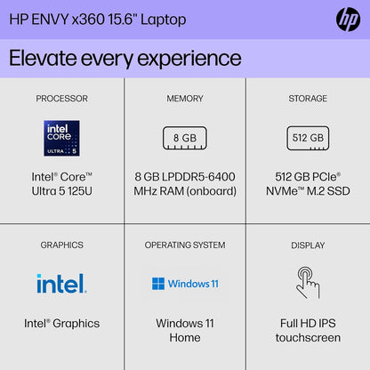 HP 9R1M5UA#ABA Envy x360 15" FHD Touch Laptop, Intel Ultra 5
