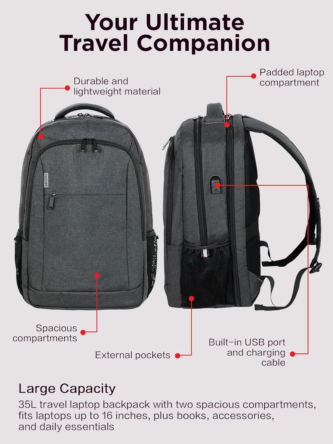 Lenovo GX41R36911 B325 17-Inch Laptop Backpack - Grey