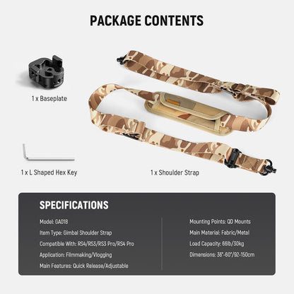 Neewer GA018 RS4/RS3 Gimbal Shoulder Strap - Camouflage, Padded, Adjustable