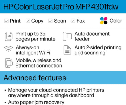 HP 4301fdw Color LaserJet Pro MFP Wireless Renewed