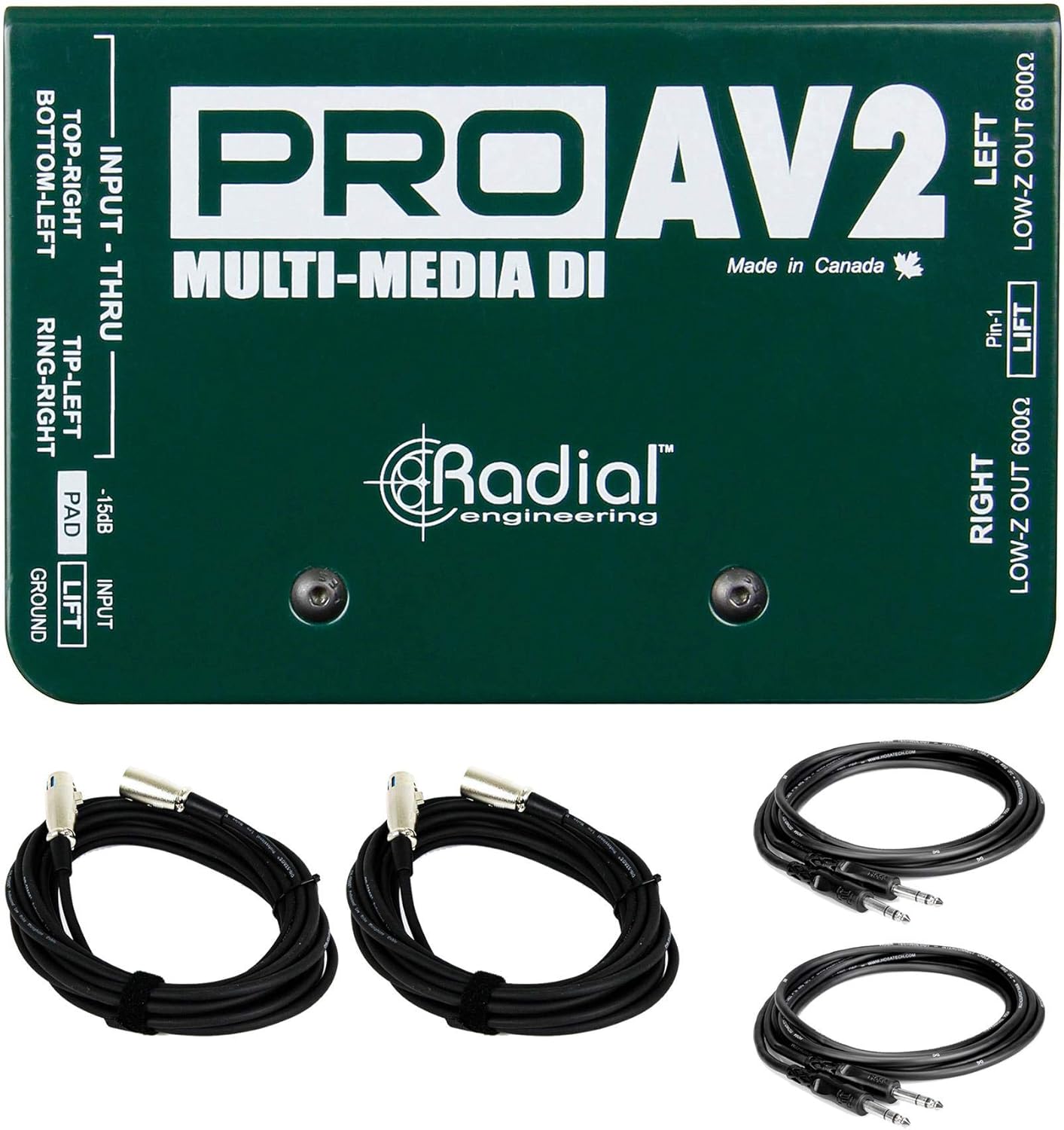 Radial Engineering ProAV2 DI Box XLR & TRS Cables