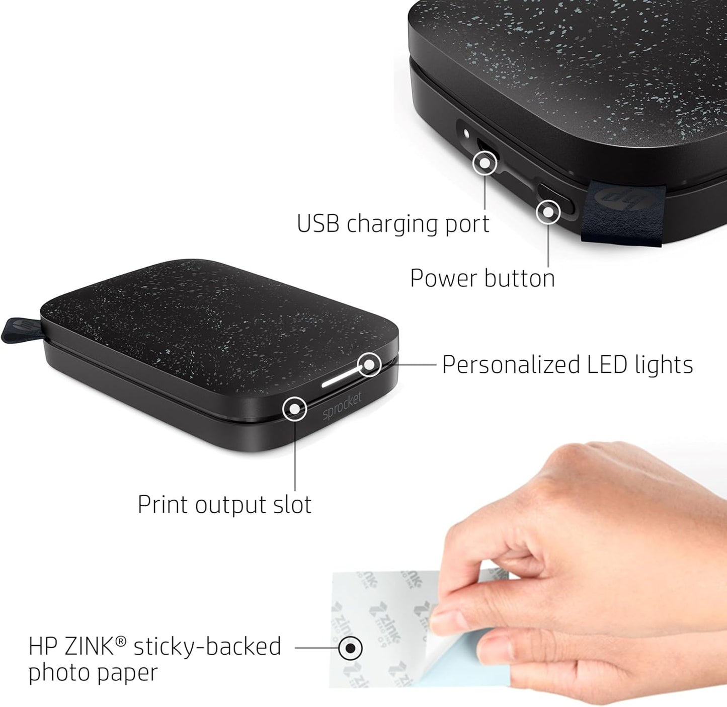 HP 1AS86A#B1H Sprocket Instant Photo Printer, Black