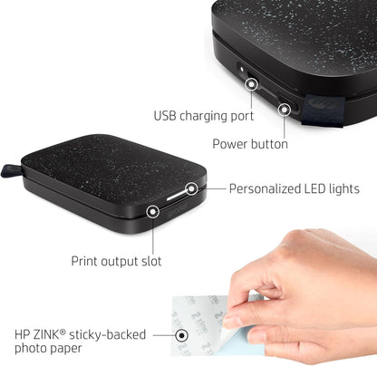 HP 1AS86A#B1H Sprocket Instant Photo Printer, Black