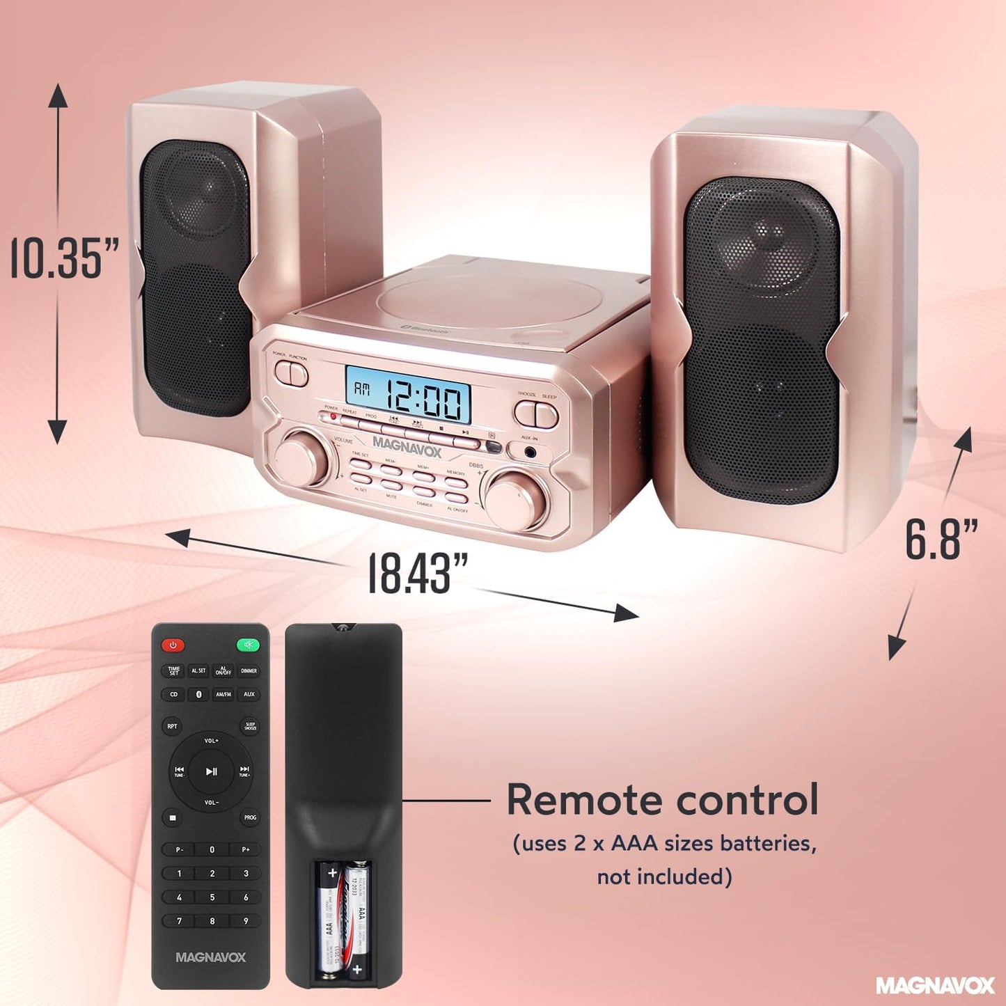 Magnavox MM435M-RG CD Shelf System Bluetooth Rose Gold