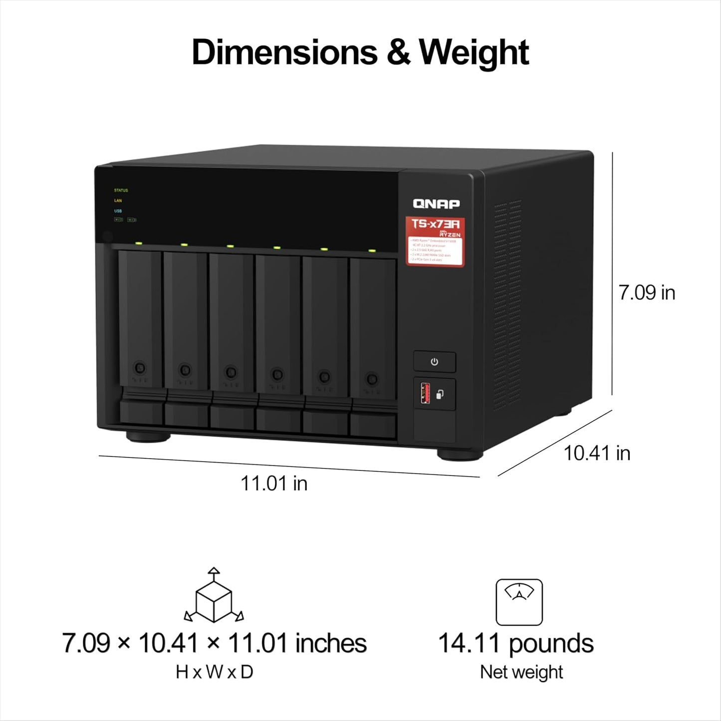 QNAP TS-673A-8G 6-Bay NAS 2.5GbE Ports PCIe Slots