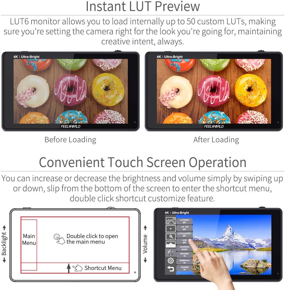 FEELWORLD SA-FW759 LUT6 6" 2600nits 4K HDMI Camera Monitor