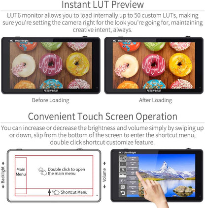FEELWORLD SA-FW759 LUT6 6" 2600nits 4K HDMI Camera Monitor