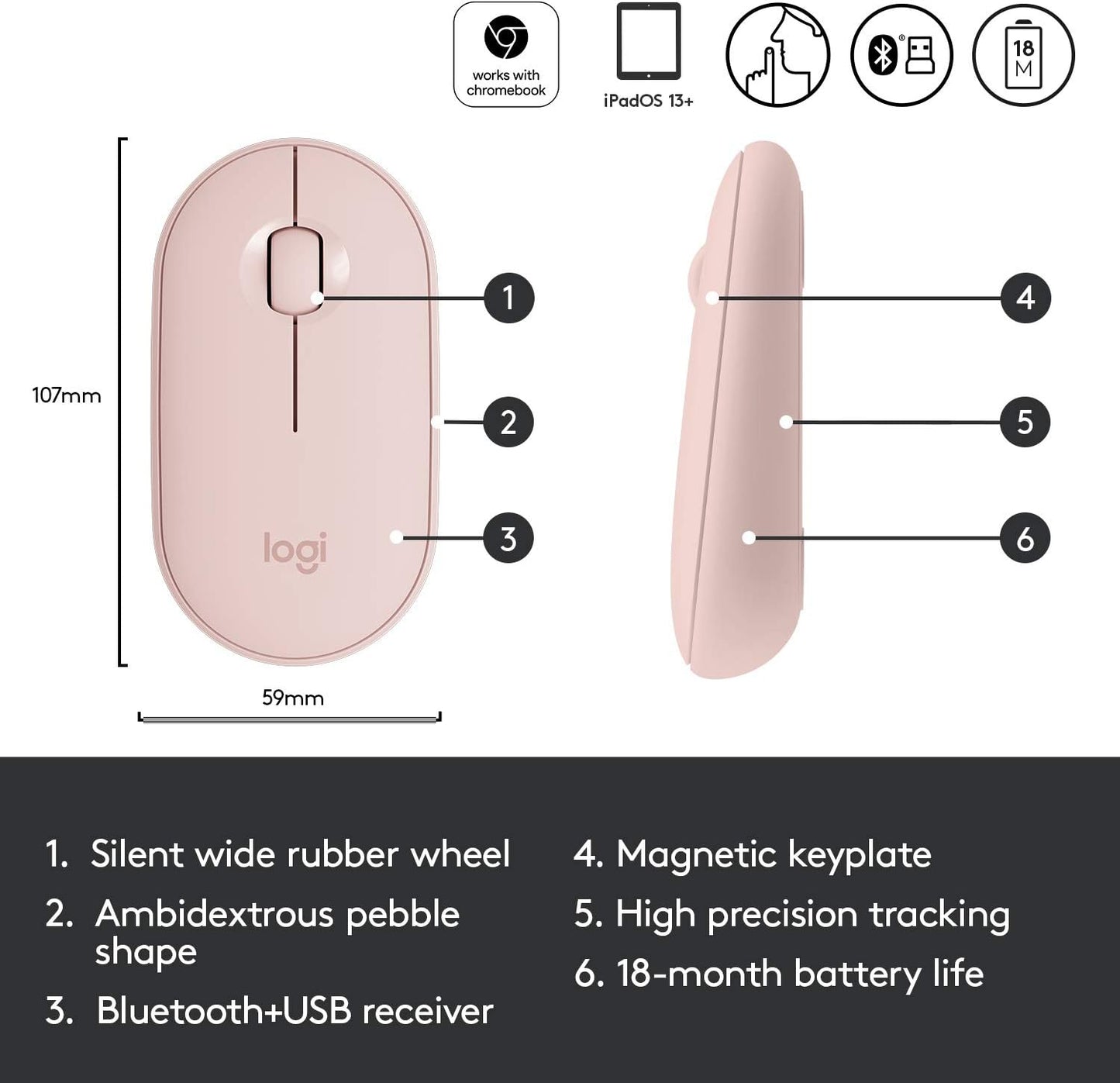 Logitech 910-005769 Pebble Wireless Silent Mouse