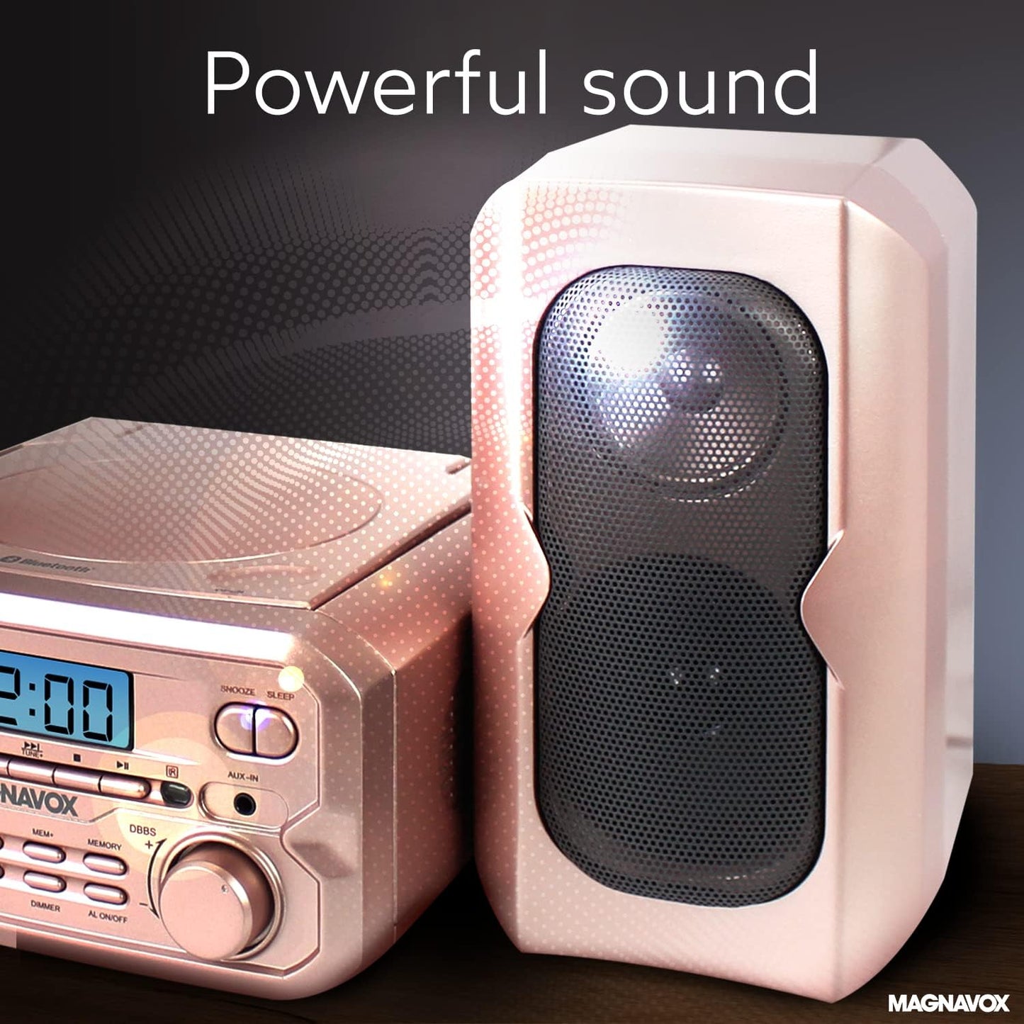 Magnavox MM435M-RG CD Shelf System Bluetooth Rose Gold