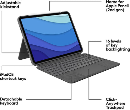 Logitech 920-010260 Combo Touch iPad Pro Keyboard Case Renewed