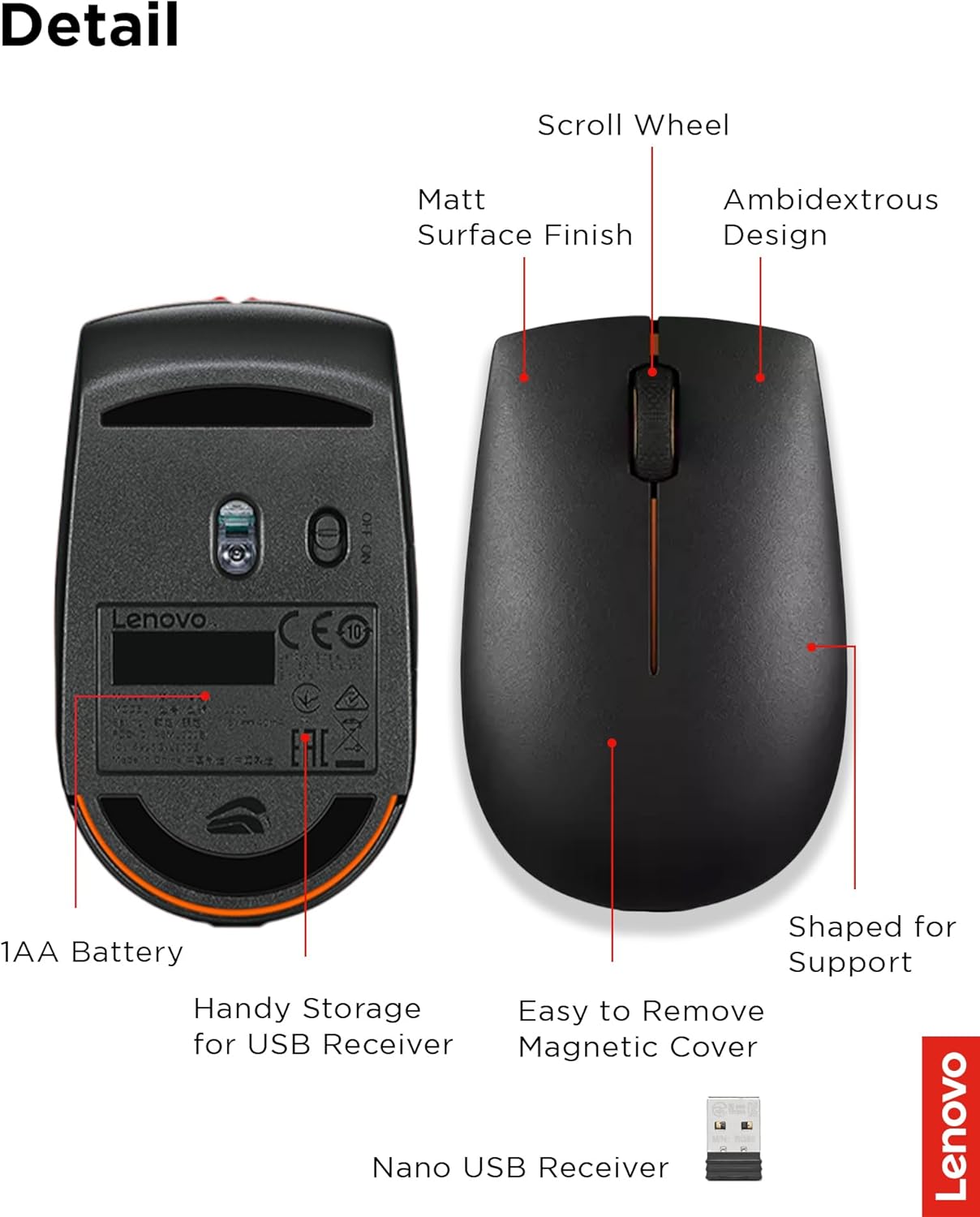 Lenovo 300 Wireless Mouse Black GX30K79402