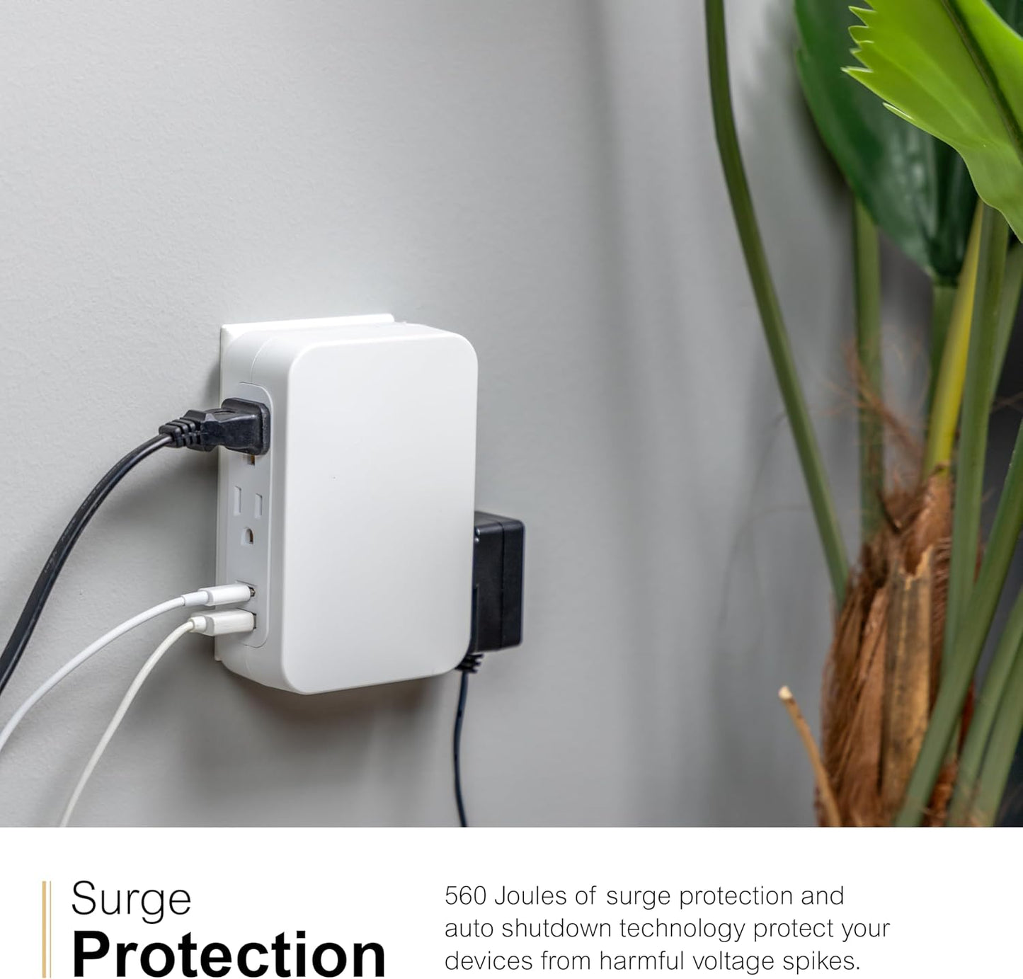 GE UltraPro 5-Outlet Extender USB Wall Tap Surge Protector