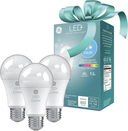 GE 10043168502174 LED+ Color Changing A19 Bulbs 3-Pack