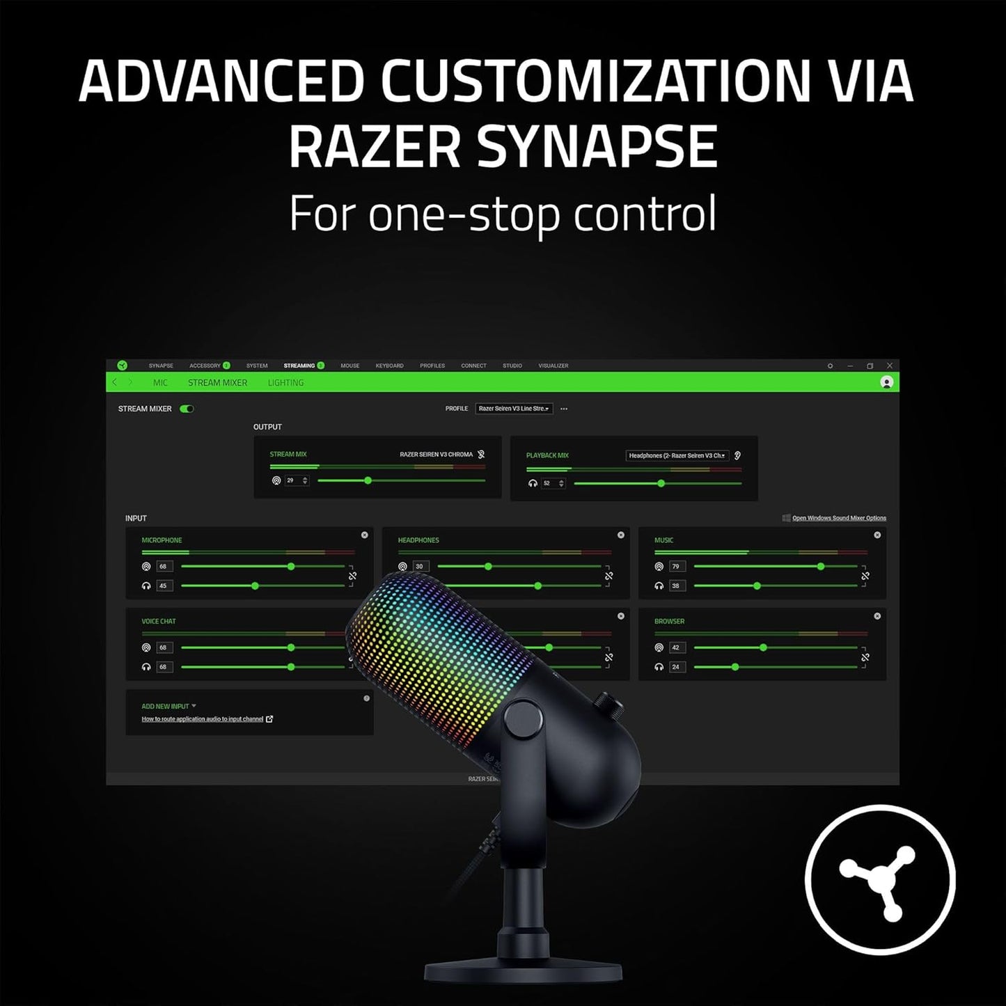 Razer RZ19-05060100-R3U1 Seiren V3 Chroma RGB Streaming Microphone