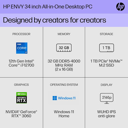 HP 34-c1050 Envy 34" All-in-One i7 RTX 3060 Desktop