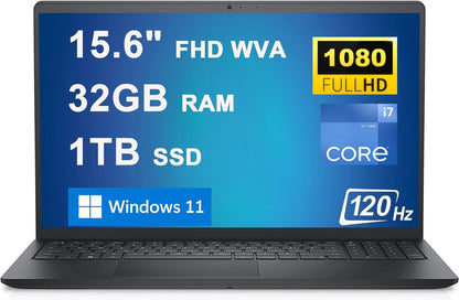 Dell Inspiron 15 3000 Laptop: i7-1255U, 32GB, 1TB SSD, 120Hz