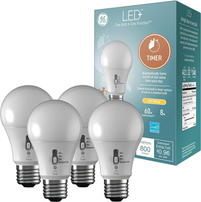 GE 10043168519950 LED+ Timer Light Bulbs - A19 Soft White (1 Pack)