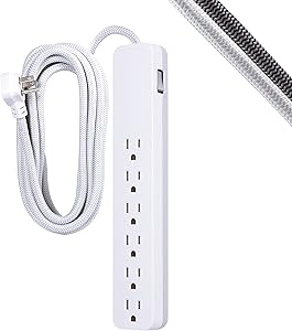 GE 62937 6-Outlet Surge Protector 15ft Braided Cord