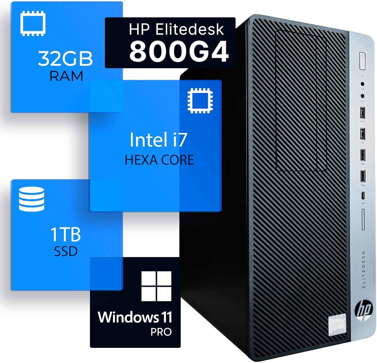 HP 800G4 EliteDesk Tower PC i7 32GB 1TB SSD Renewed