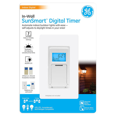 GE 32787 SunSmart Digital In-Wall Timer - White/Almond
