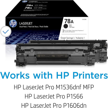 HP CE278D 78A Black LaserJet Toner Cartridge 2-Pack