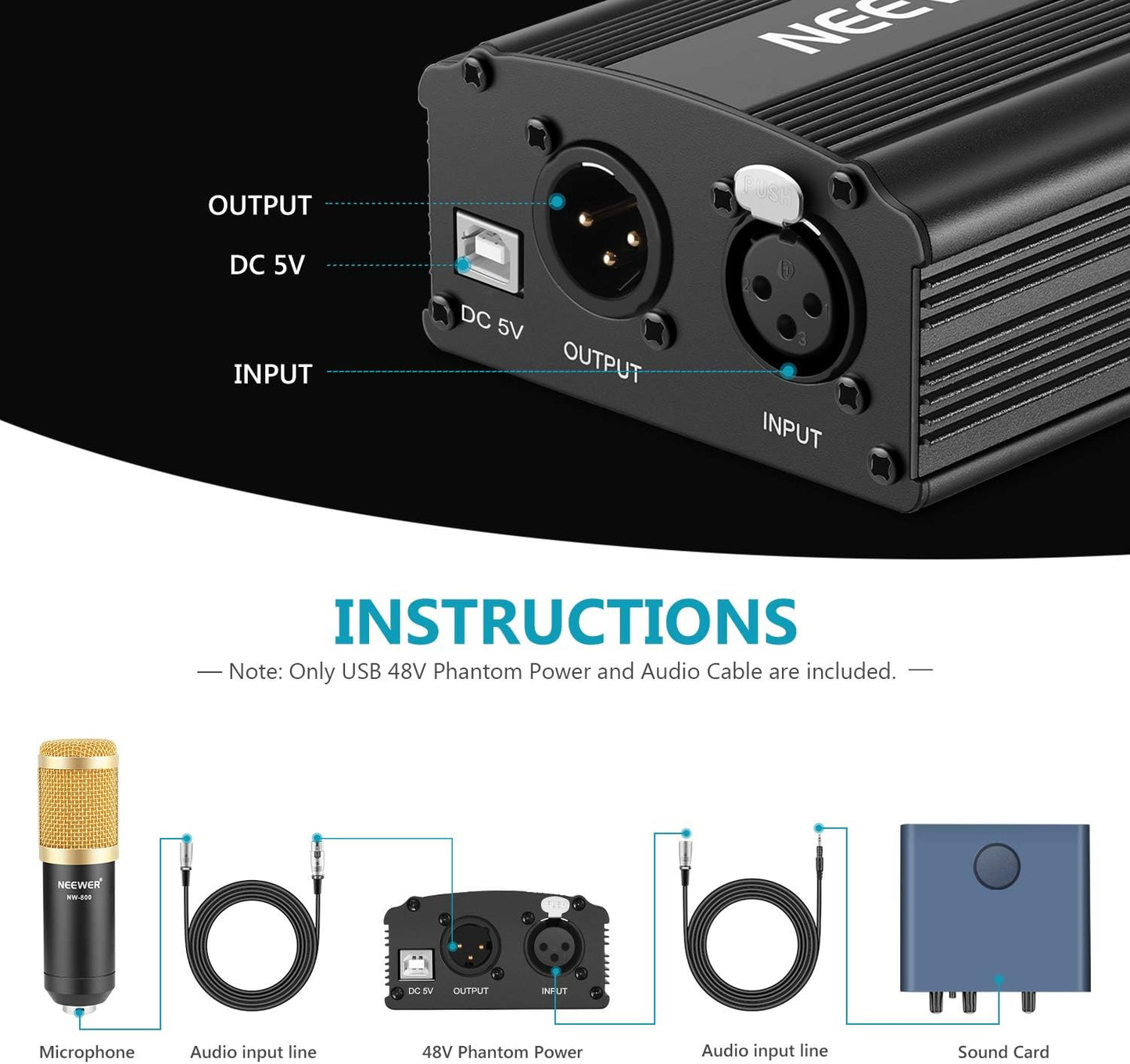 Neewer 40092007 48V Phantom Power Supply XLR Cable