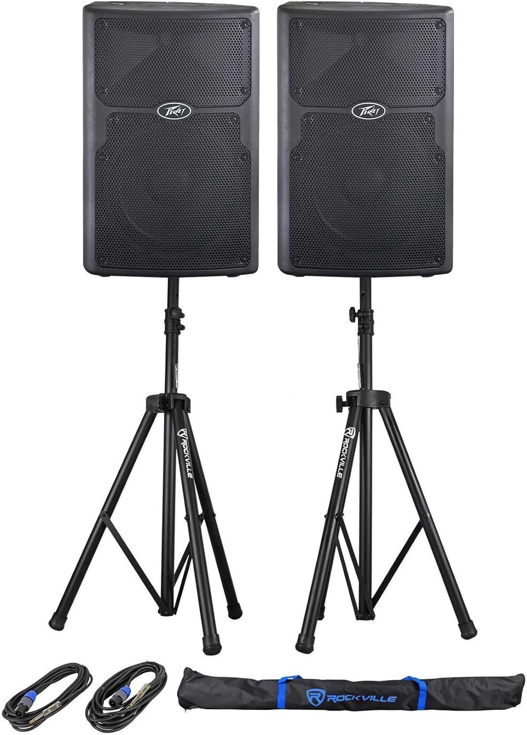 Peavey (2) PVX10+RVSS2-TSNL4 10" PA Speaker Set Stands Cables