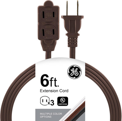 GE 51932 3-Outlet Extension Cord - 6 Ft, Brown, Safety Covers