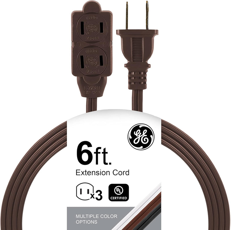 GE 51932 3-Outlet Extension Cord - 6 Ft, Brown, Safety Covers — main product image
