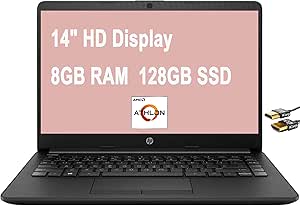 HP 14 Notebook AMD Athlon 8GB RAM 128GB SSD 14" HD Laptop