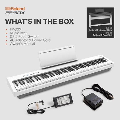 Roland FP-30X-WH Digital Piano 88-Note PHA-4 Keyboard - White