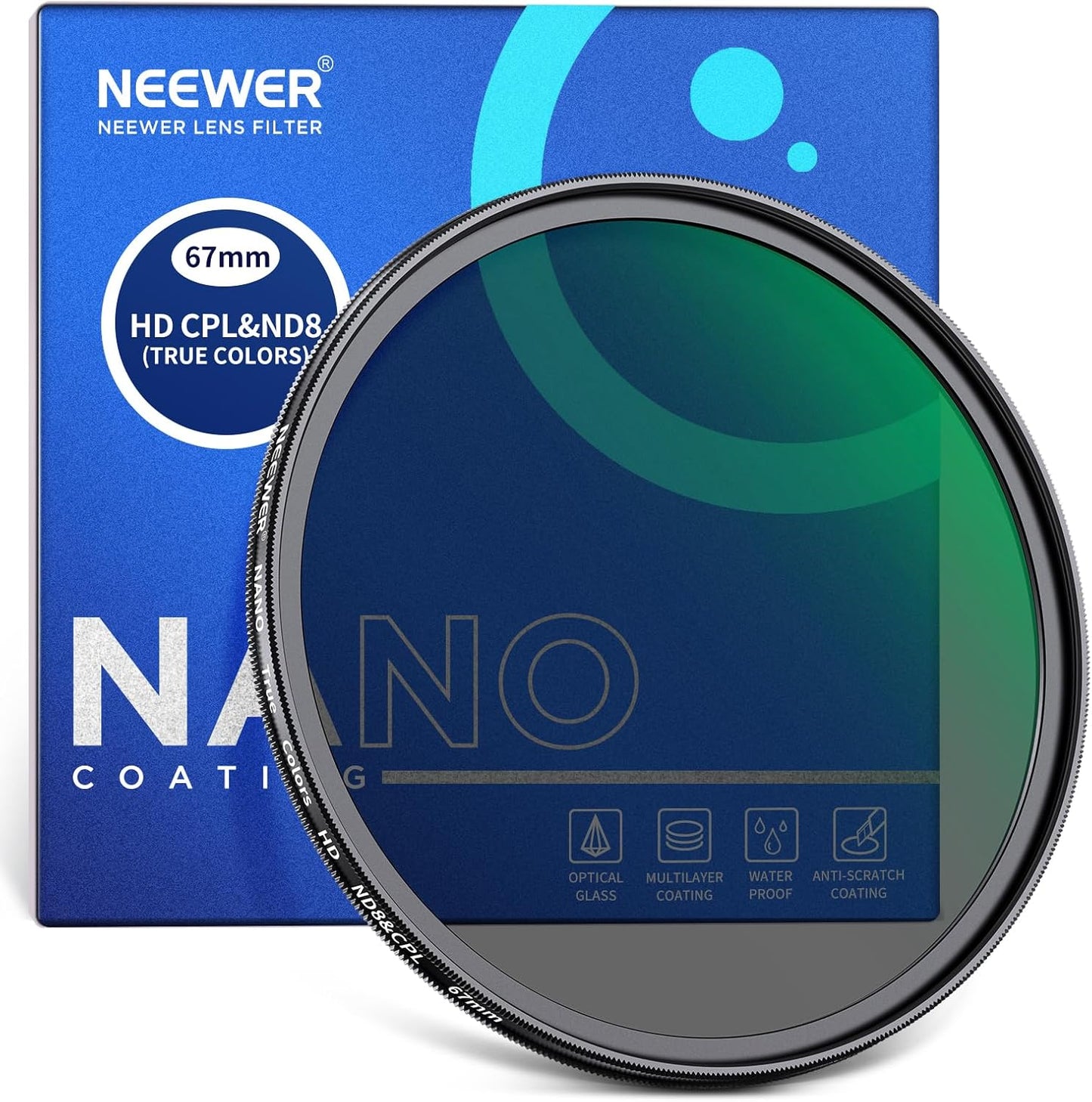 Neewer NW-S SERIES 67mm CPL ND8 Filter: True Color, Nano Coated