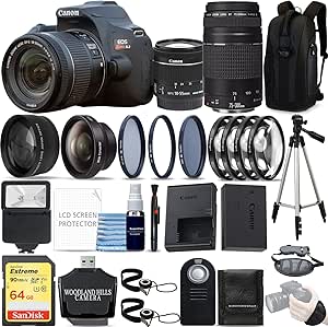 Canon SL3 Rebel 4K DSLR Camera + 18-55mm & 75-300mm Lens Bundle