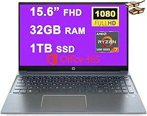 HP Pavilion 15 Ryzen 7 Laptop with Office 365 & HDMI Cable