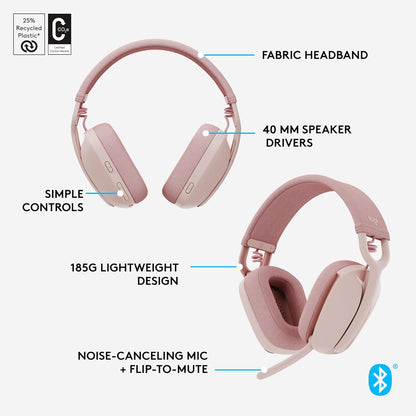 Logitech 981-001258 Zone Vibe 100 Wireless Headset Rose (Renewed)