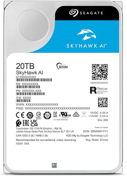 Seagate Skyhawk AI 20TB Surveillance HDD: SATA, 256MB, Rescue
