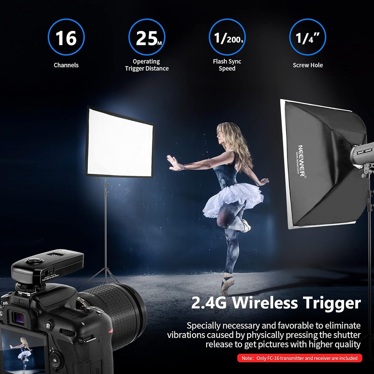 Neewer FC-16 2.4GHz Wireless Flash Trigger for Nikon