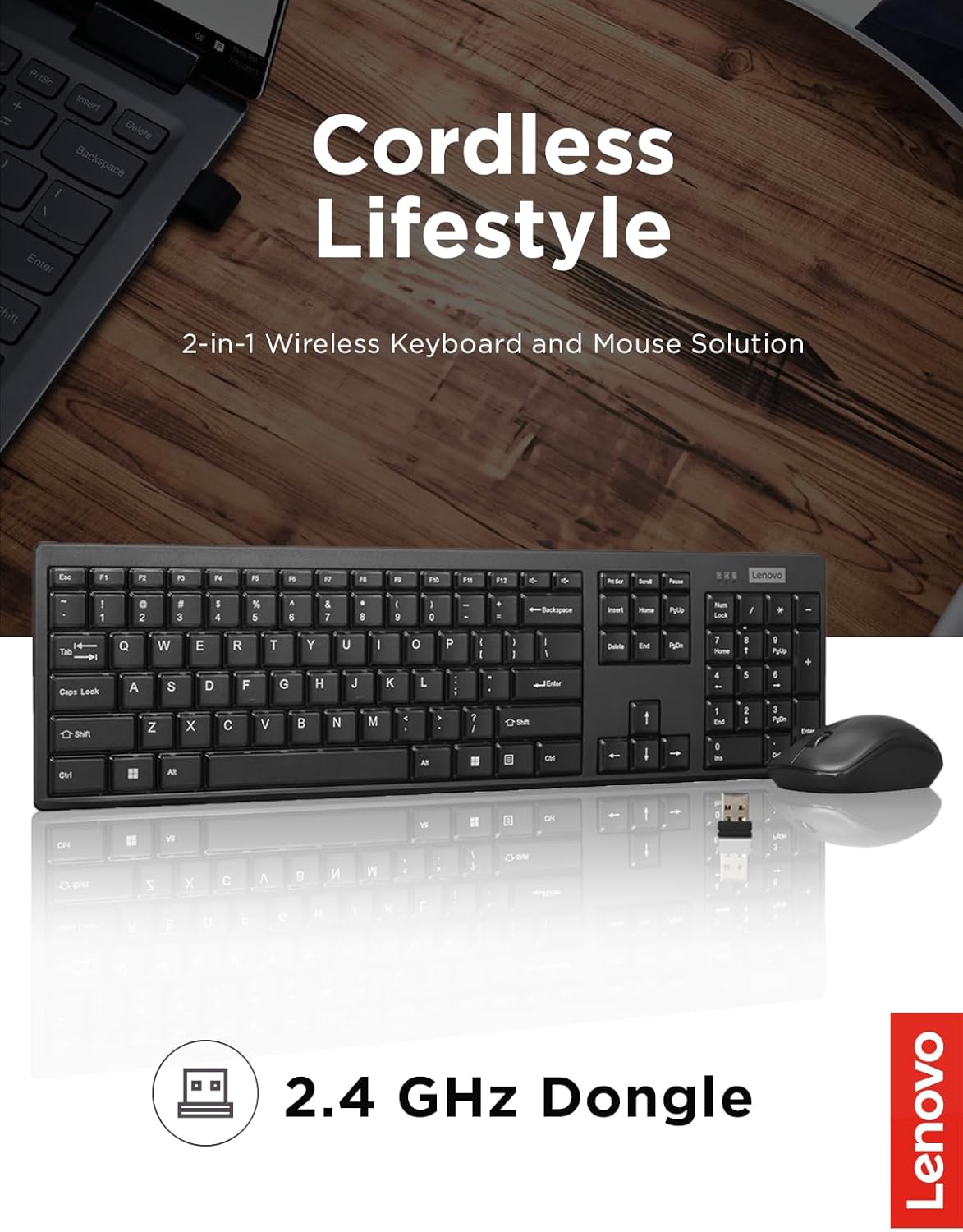 Lenovo GX31K80998 Wireless Keyboard and Mouse Combo Quiet