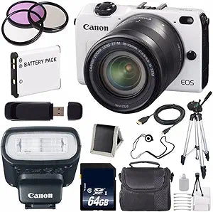 Canon EOSM2 WHITE Digital Camera 18-55mm Lens Bundle