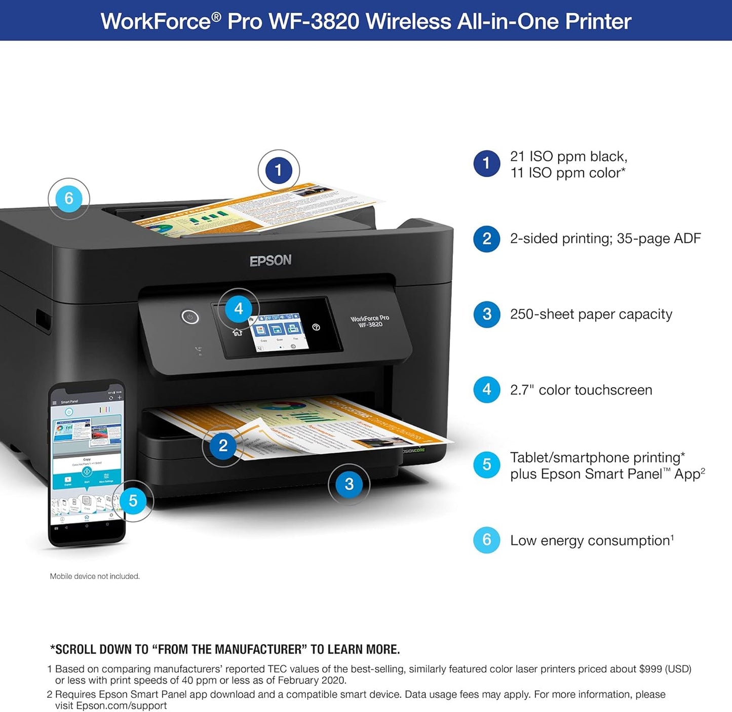 Epson WF-3820 Workforce Pro Wireless All-in-One Color Inkjet Printer