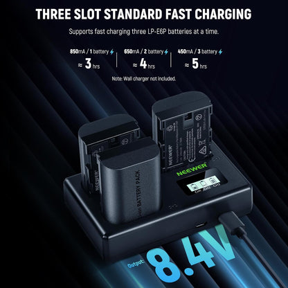 Neewer LP-E6P 2400mAh Battery 3-Pack with USB Charger